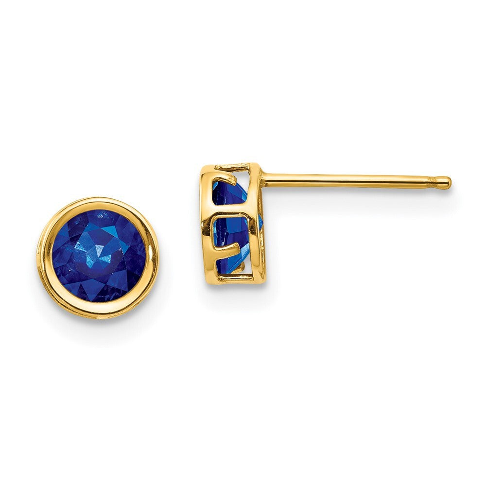 14k Yellow Gold 5mm Bezel Sapphire Stud Earrings Gift for Women