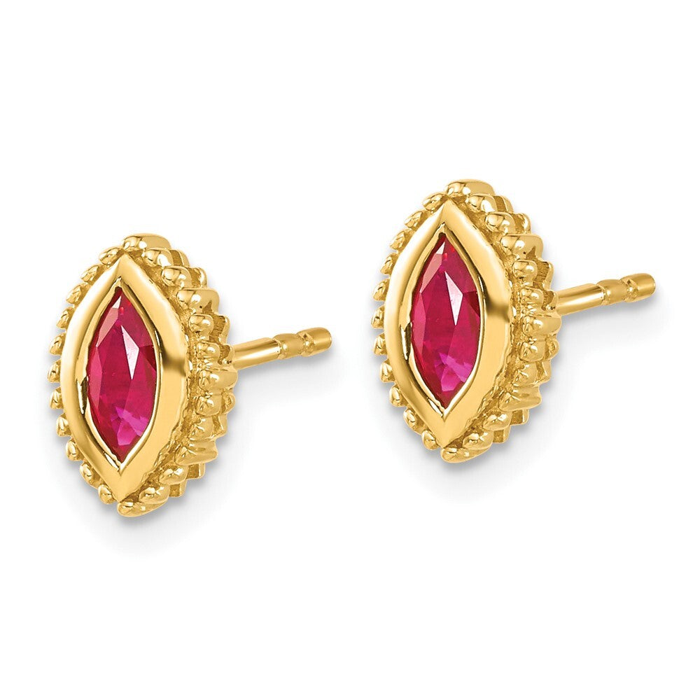 14k Yellow Gold Marquise Ruby Stud Earrings