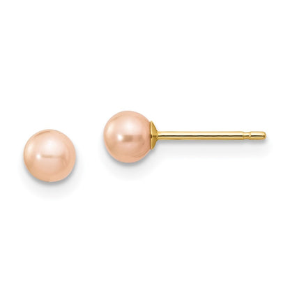 14k Yellow Gold 4-5mm Pink Round Freshwater Cultured Pearl Stud Earrings