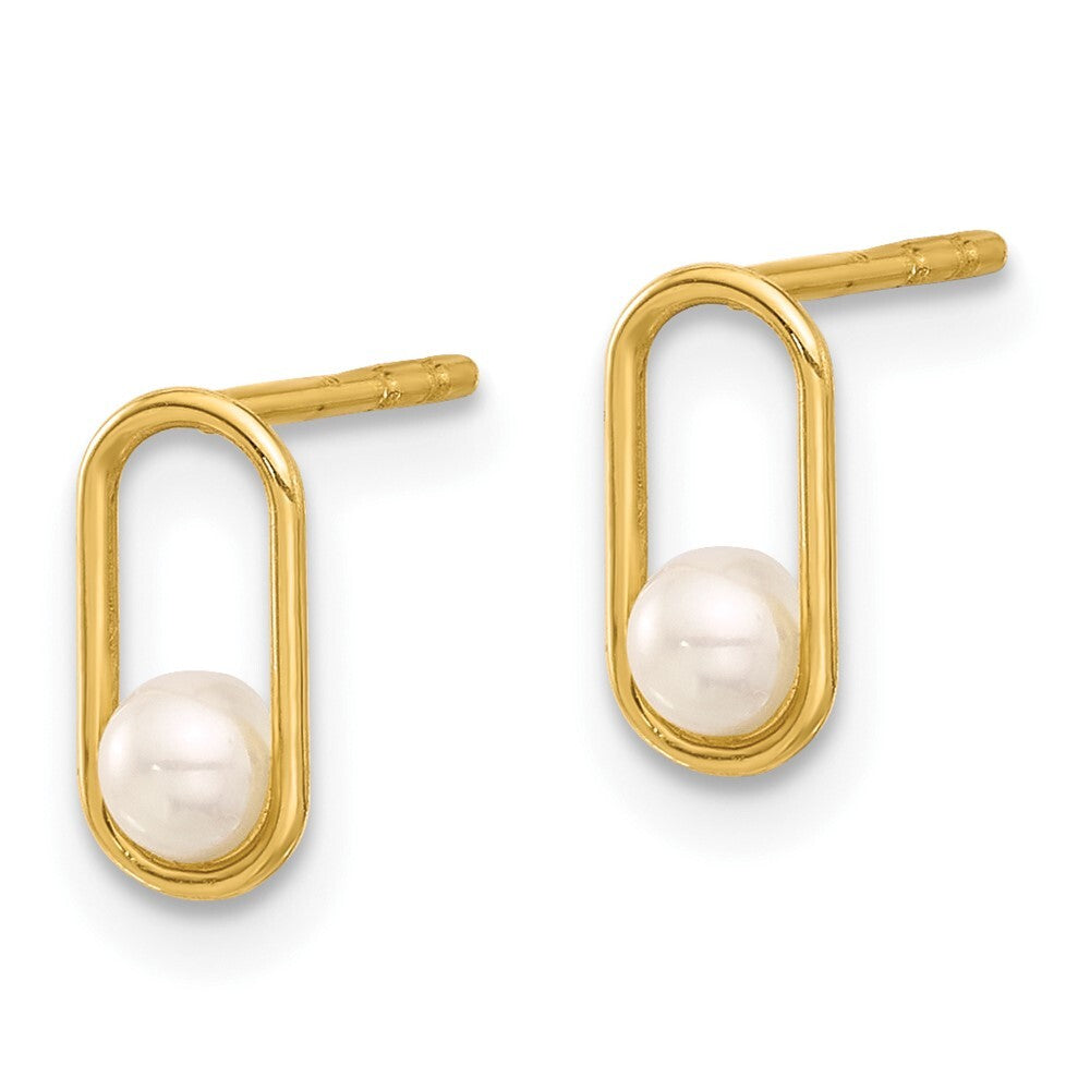 14k Yellow Gold Freshwater Cultured Pearl Stud Earrings Gift for Women