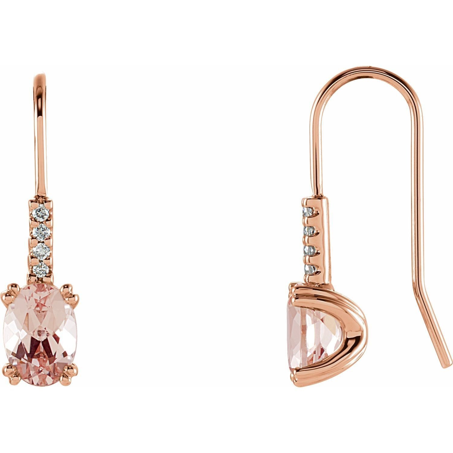 14k Rose Gold Natural Pink Morganite and .05 CTW Natural Diamond Stud Earrings