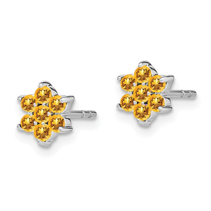 14k White Gold Citrine Floral Stud Earrings Gift for Women