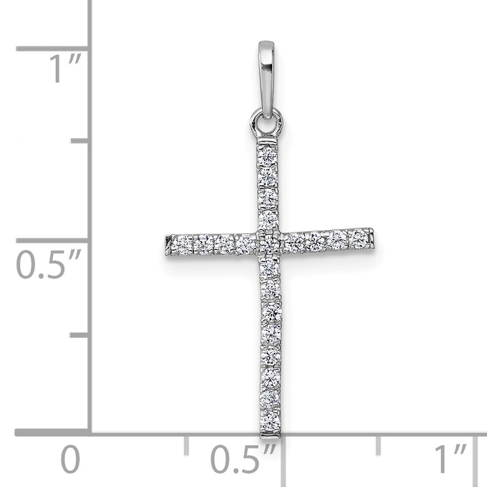14k White Gold Polished Cubic Zirconia Cross Pendant
