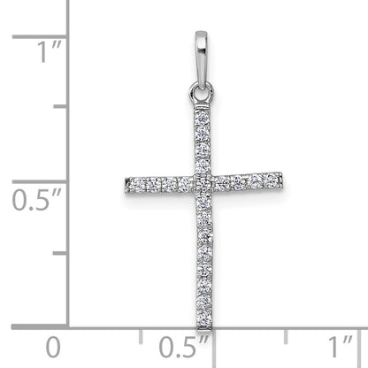 14k White Gold Polished Cubic Zirconia Cross Pendant