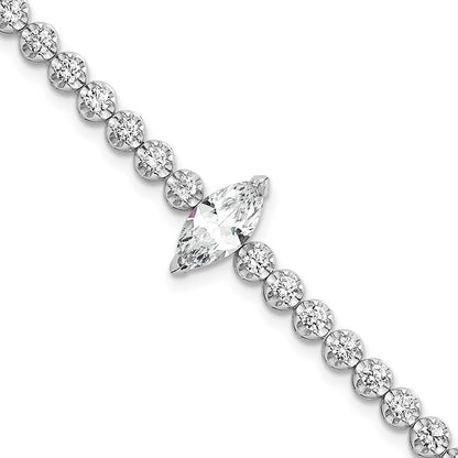 Sterling Silver Rhodium-plated  Fancy Round and Marquise-cut CZ 7.25" Bracelet