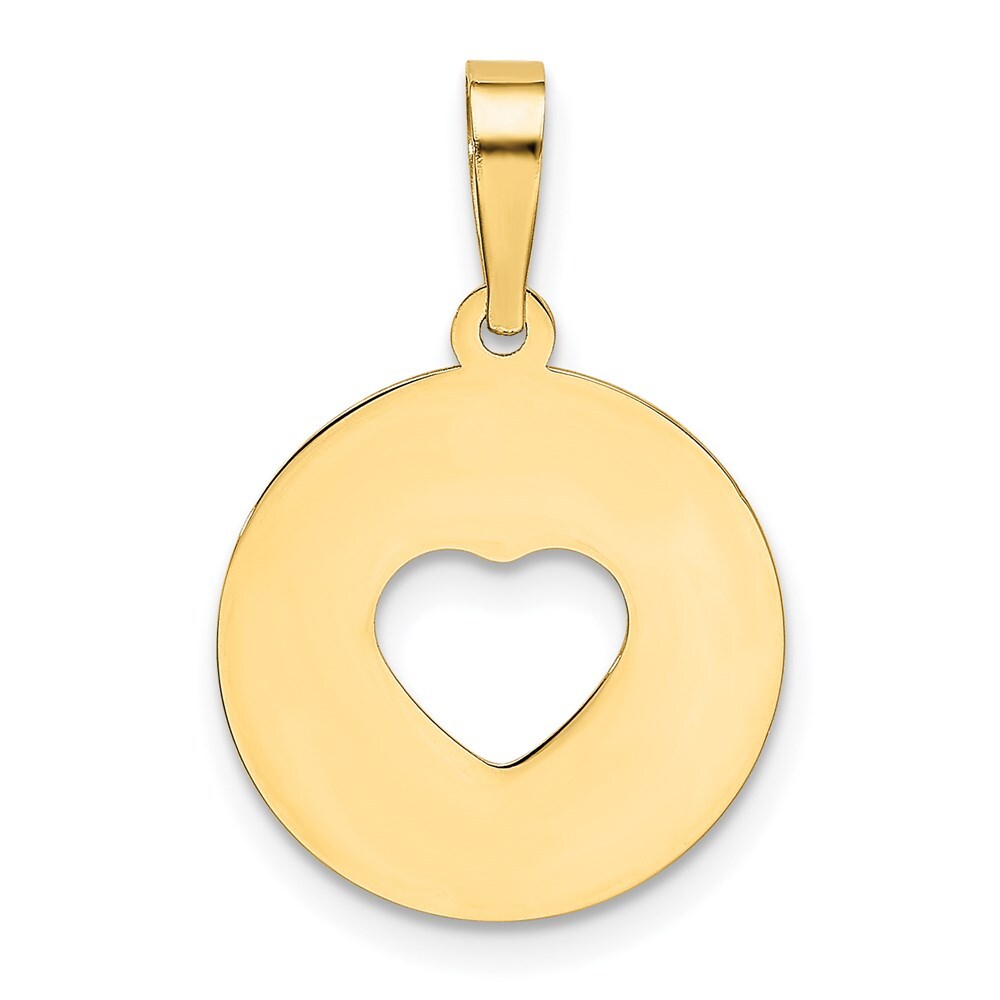 14k Yellow Gold Polished Cut-out Heart Circle Disc Pendant for Women