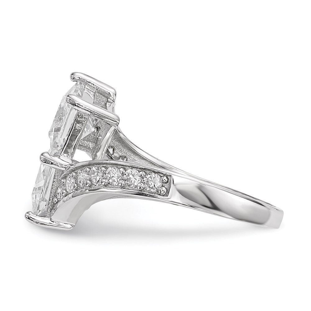 Sterling Silver Rhodium-plated Cubic Zirconia Two Stone Square Bypass Ring SZ 8