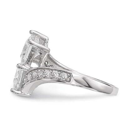 Sterling Silver Rhodium-plated Cubic Zirconia Two Stone Square Bypass Ring SZ 8