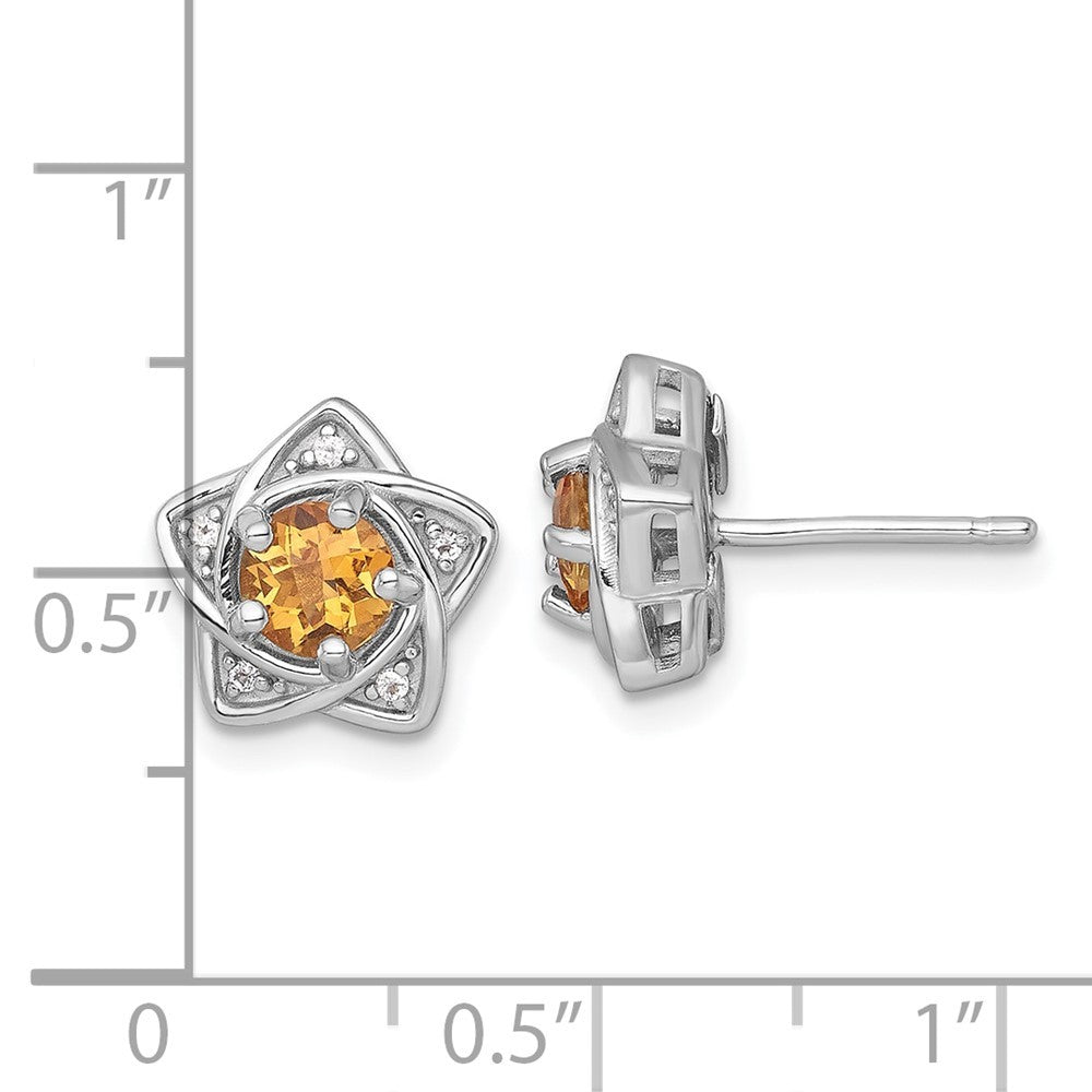 Sterling Silver Rhodium-plated Polished Citrine and White Topaz Star Earrings