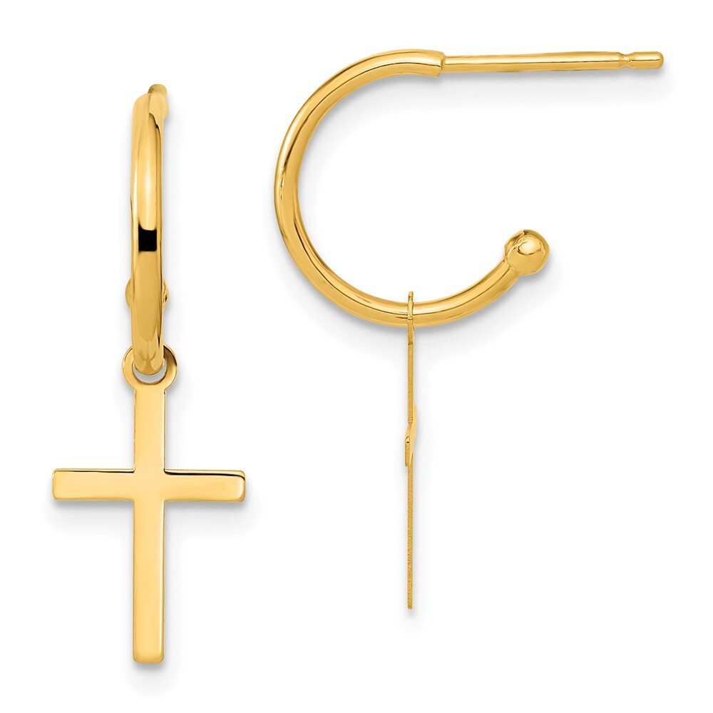 14k Yellow Gold Polished Cross Dangle Earrings Gift for Women