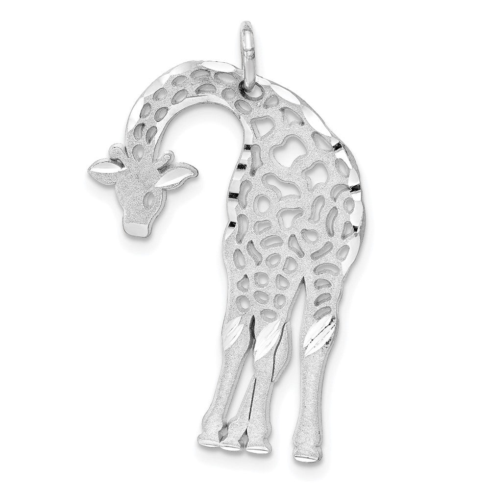 14k White Gold Solid Satin Diamond-cut Flat-Backed Giraffe Charm Pendant
