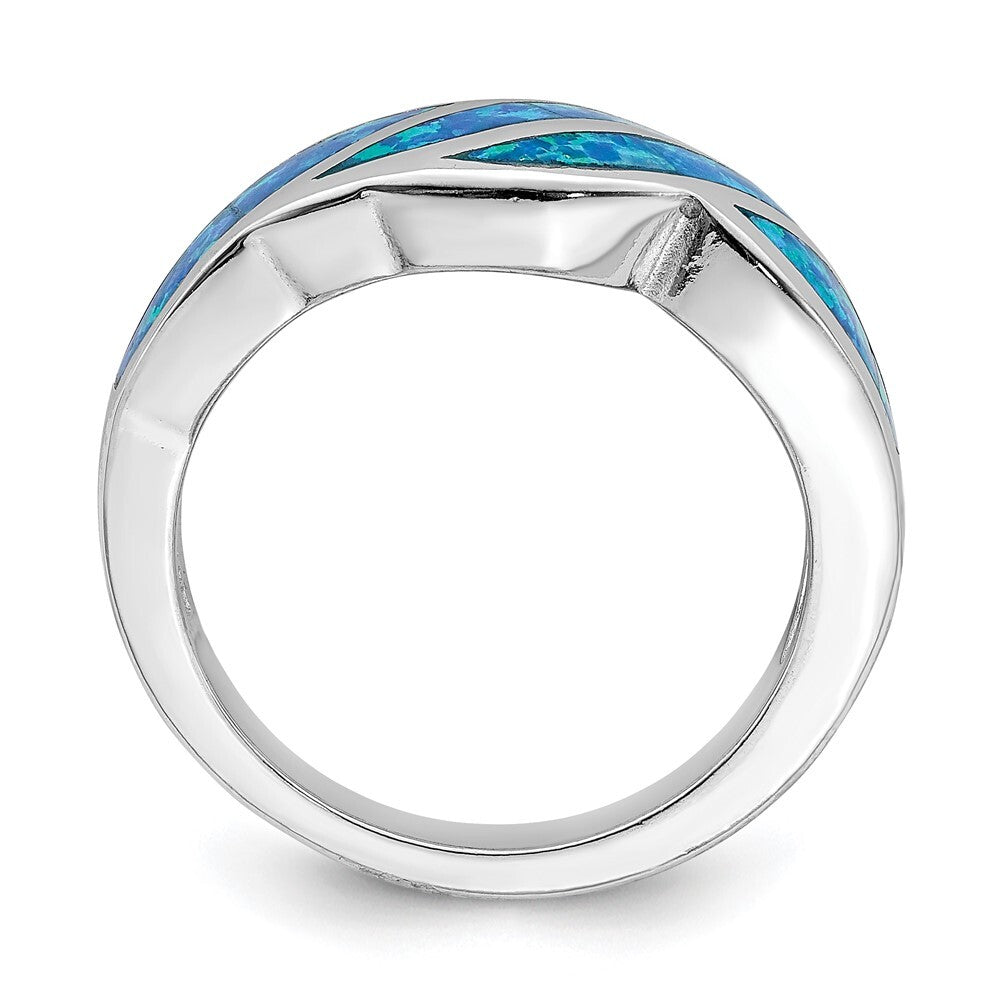 Sterling Silver Rhodium-plated Created Blue Opal Inlay Ring Size 6