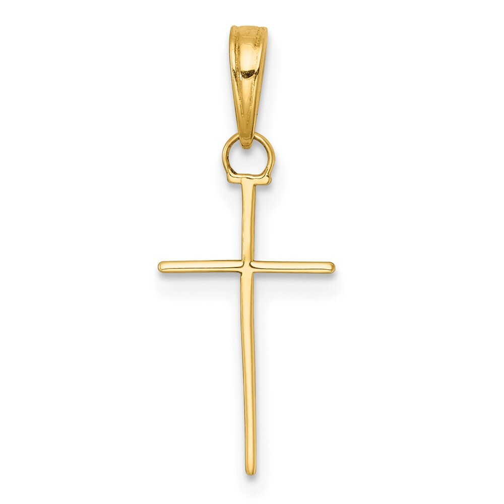14k Yellow Gold 3-D and Polished Stick Cross Charm Pendant for Women