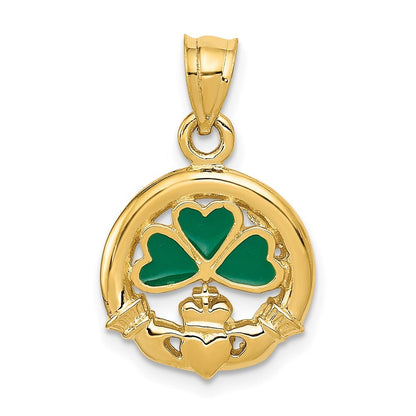 14k Yellow Gold Enameled Claddagh Charm Pendant for Women