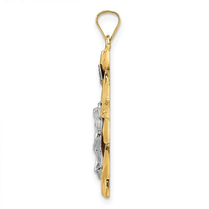 14k Two-tone Gold Polished Hollow INRI Crucifix Twisted Cross Pendant