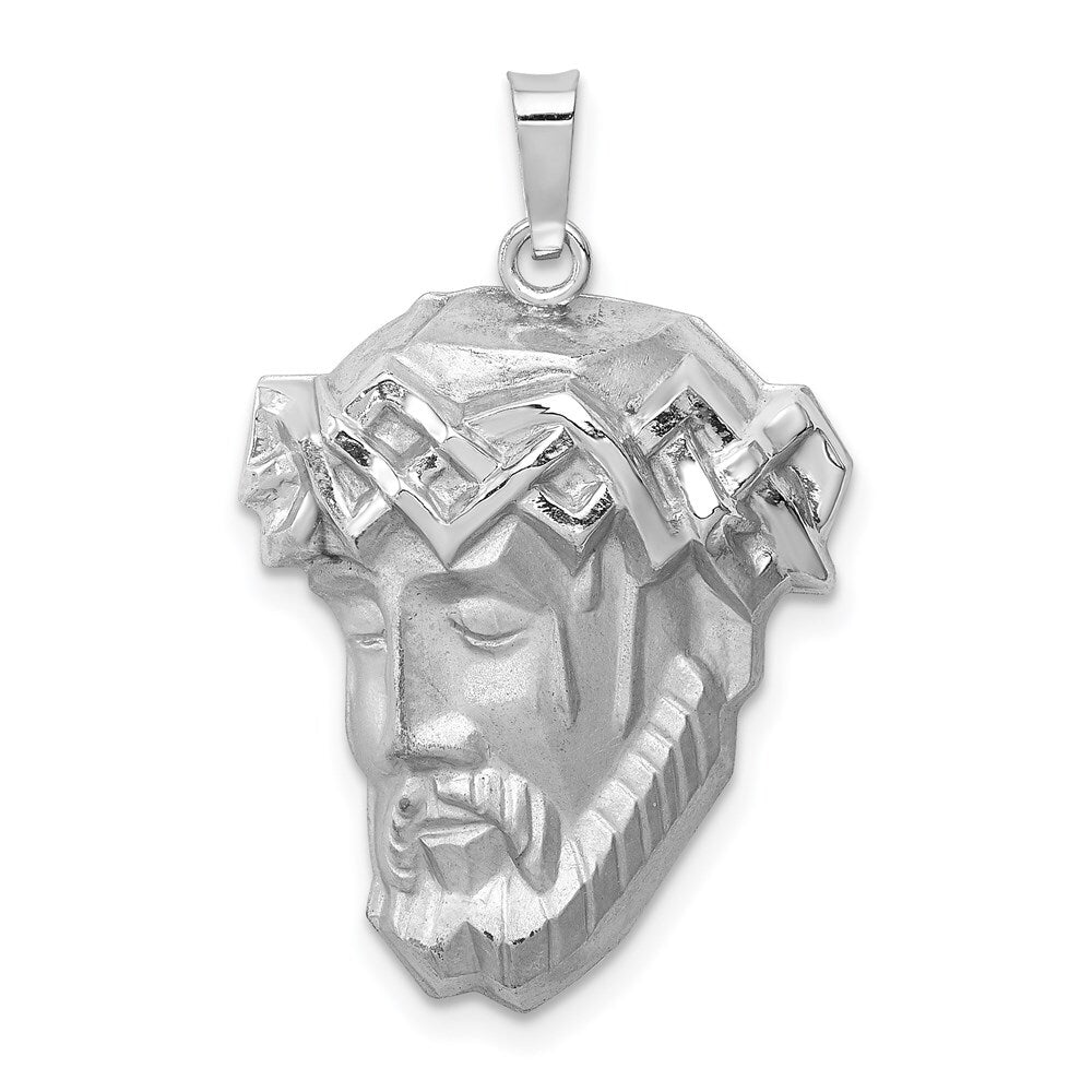 14k White Gold Hollow Polished/Satin Medium Jesus Medal Pendant for Women