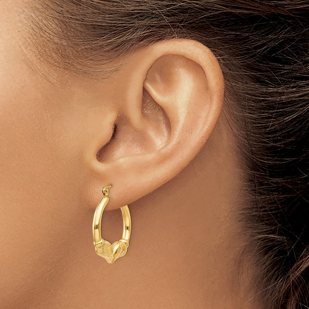 14k Yellow Gold Polished Ram Hoop Earrings Gift for Women