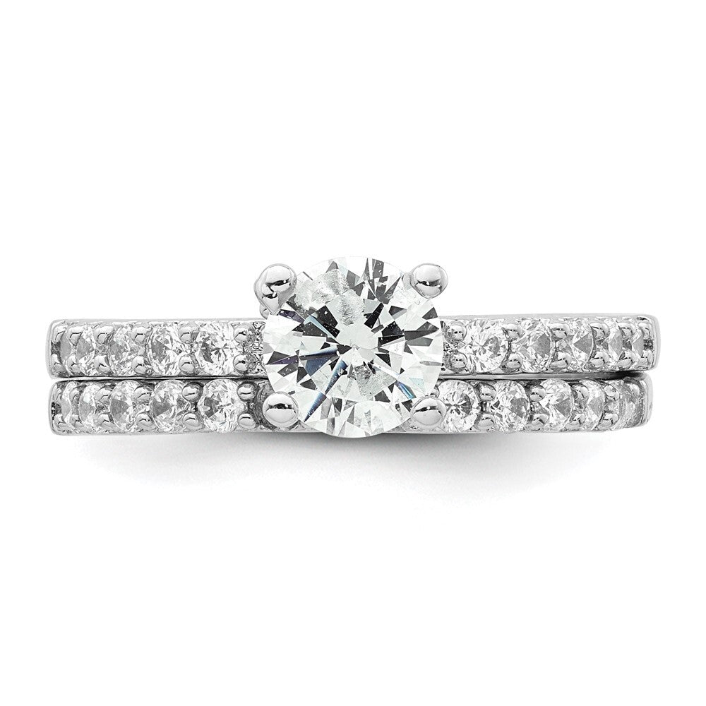 Sterling Silver Rhodium-plated Polished CZ Engagement Ring Set Size 8