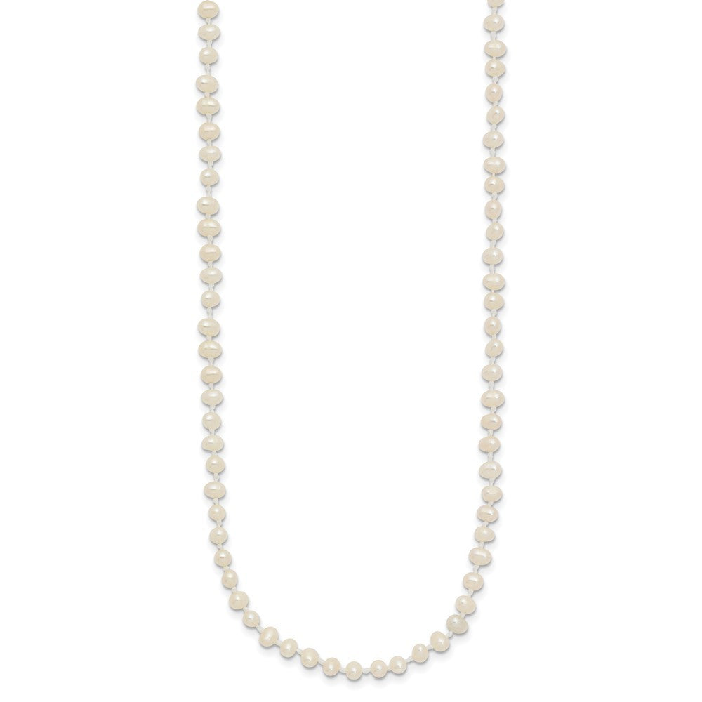 14k Yellow Gold 3-4mm White Semi-Round Cultured Pearl Necklace 16"