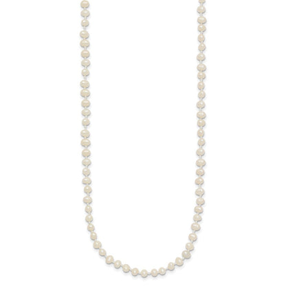 14k Yellow Gold 3-4mm White Semi-Round Cultured Pearl Necklace 16"