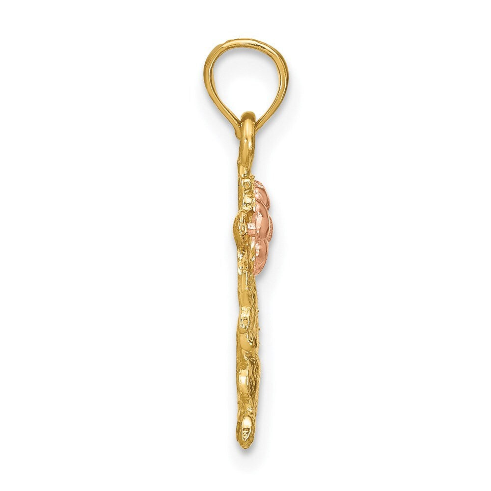 14k Two-tone Gold Dog Holding Flower Charm Pendant for Women