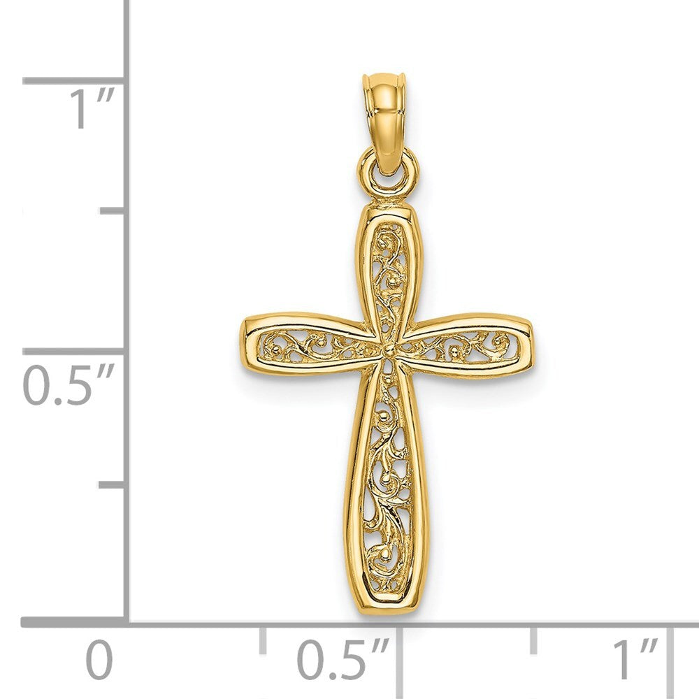14k Yellow Gold Cross  Filigree Center Charm Pendant for Women