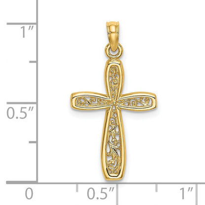 14k Yellow Gold Cross  Filigree Center Charm Pendant for Women