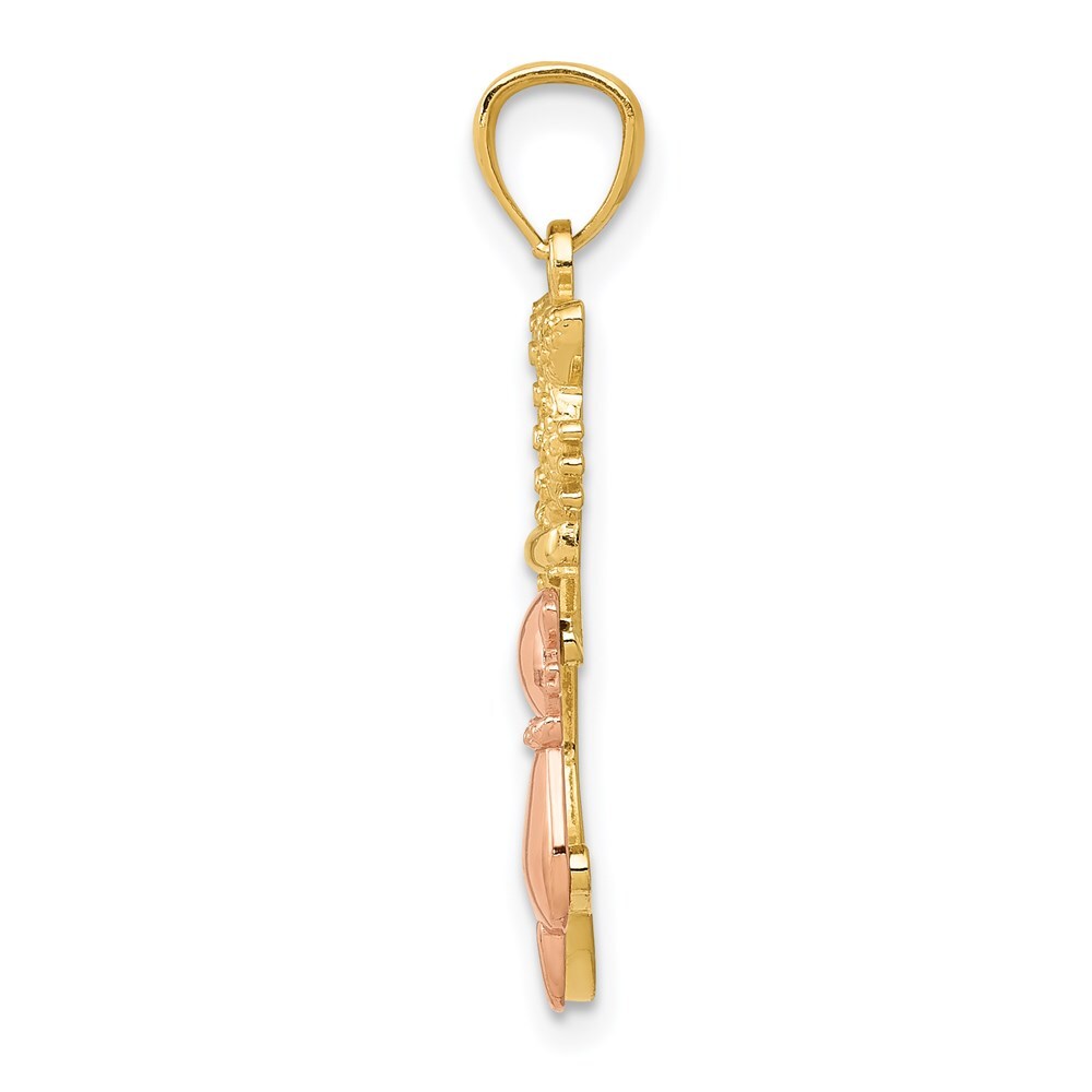 14k Two-tone Gold Yellow and Rose Polished Diamond-cut Sitting Cats Pendant