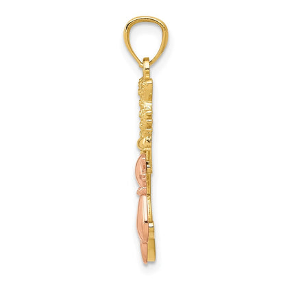 14k Two-tone Gold Yellow and Rose Polished Diamond-cut Sitting Cats Pendant