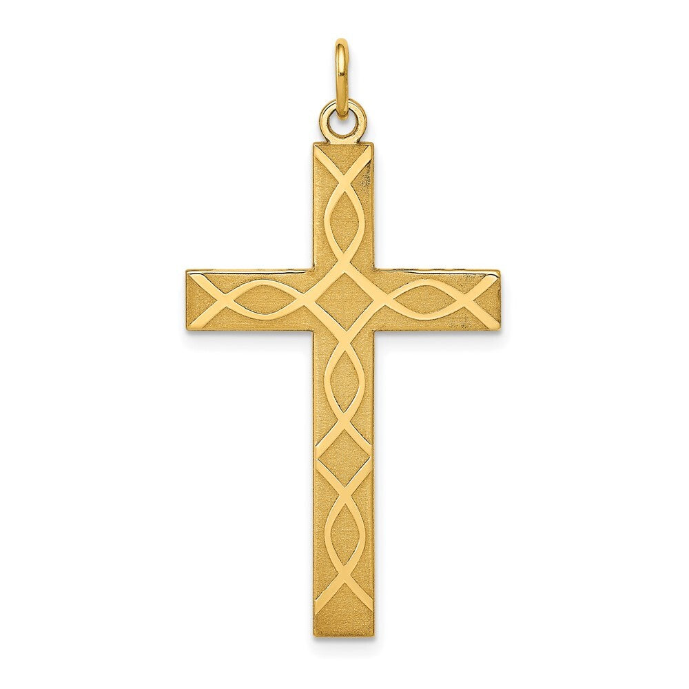 14k Yellow Gold Laser Designed Cross Pendant