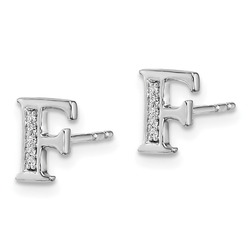 14k White Gold Diamond Initial F Stud Earrings Gift for Women