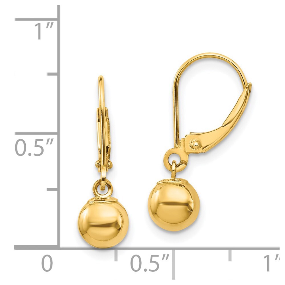 14k Yellow Gold Dangle 6mm Bead Dangle Earrings Leverback Gift for Women