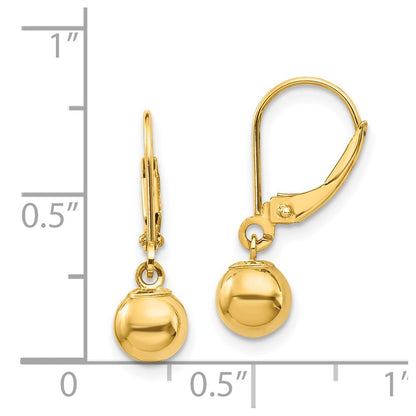 14k Yellow Gold Dangle 6mm Bead Dangle Earrings Leverback Gift for Women