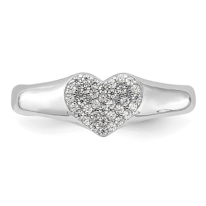 Sterling Silver Rhodium-plated Micro Pave CZ Heart Ring Size 7