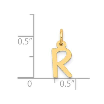14k Yellow Gold Small Slanted Block Letter R Initial Charm Pendant for Women
