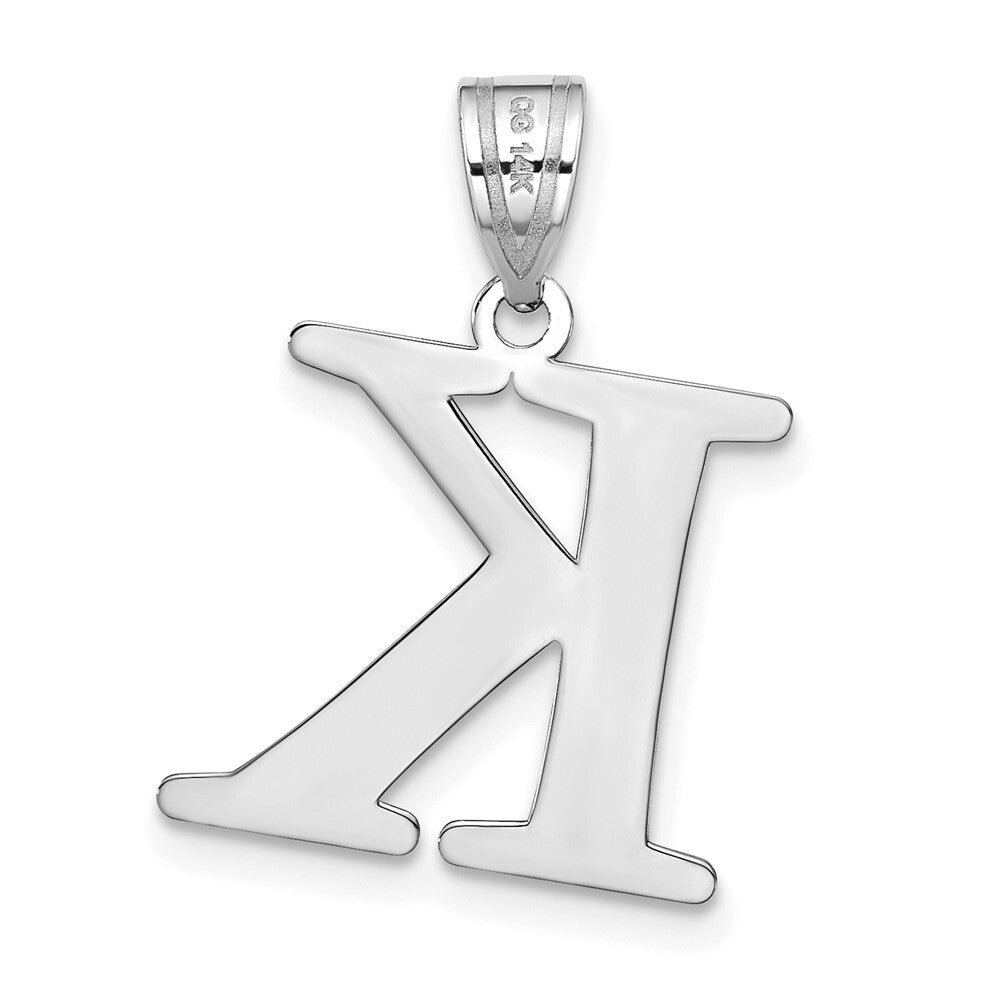 14k White Gold Polished Etched Letter K Initial Pendant for Women