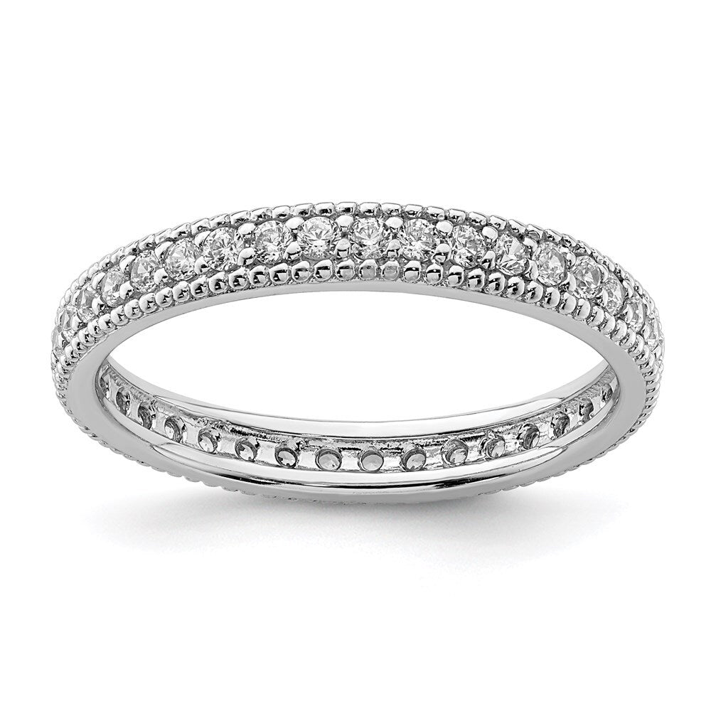 Sterling Silver Rhodium Plated Cubic Zirconia Ring Size 6
