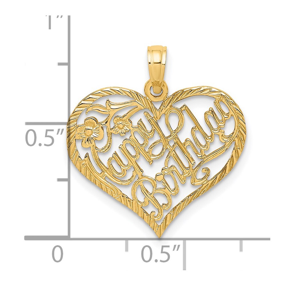 14k Yellow Gold Solid HAPPY BIRTHDAY Heart Charm Pendant for Women