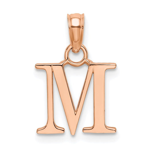 14k Rose Gold Polished Block Letter M Initial Pendant for Women