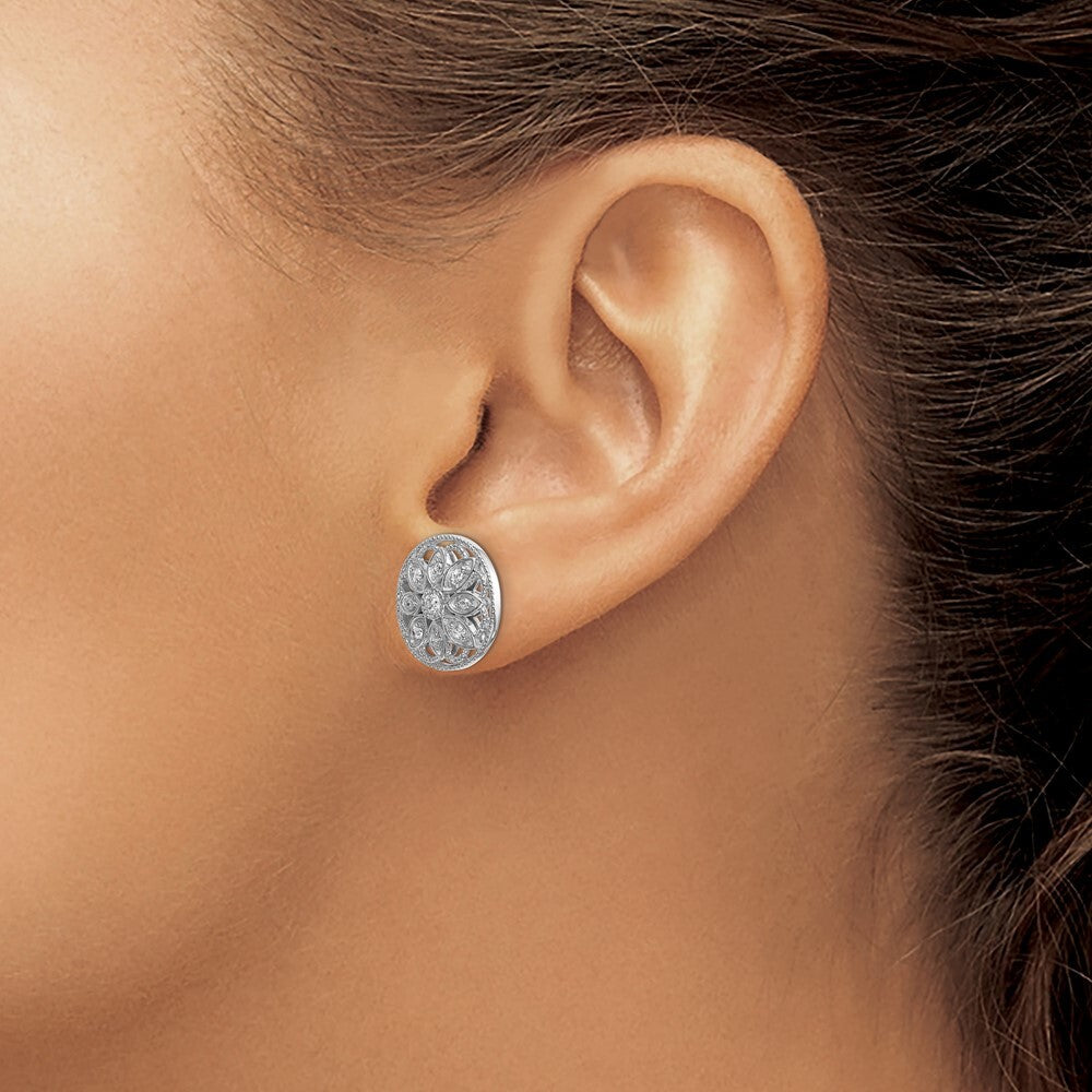 14k White Gold Diamond Fancy Floral Stud Earrings