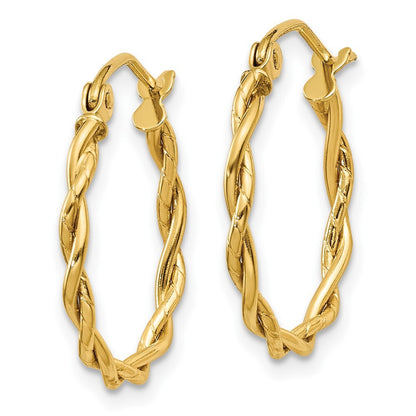 14k Yellow Gold Polished 2.25mm Twisted Hoop Earrings Gift for Women