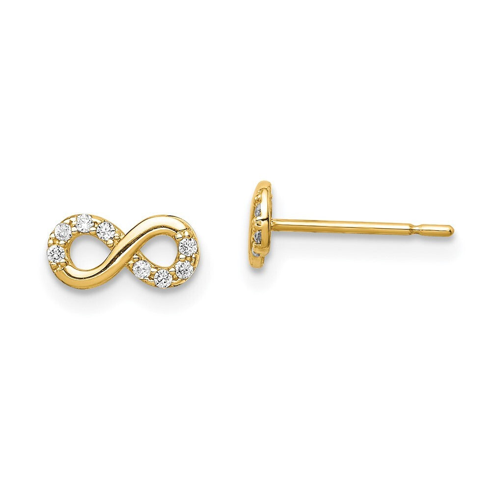 14k Yellow Gold Cubic Zirconia Infinity Symbol Stud Earrings Gift for Women