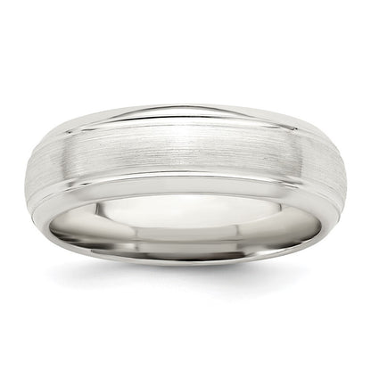 Sterling Silver 6mm Brushed Domed with Grooved Beveled Edge Fancy Band Size 12