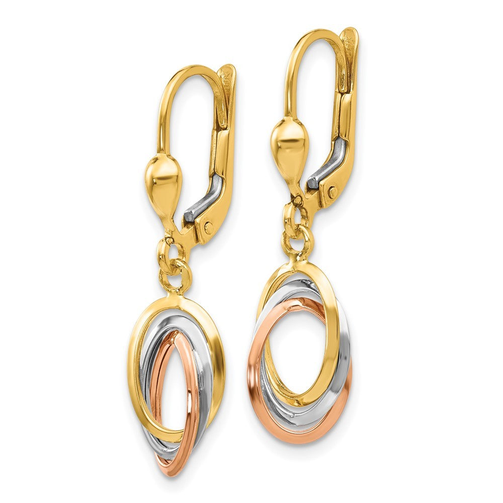 14K Tri-Color Polished Drop Dangle Earrings