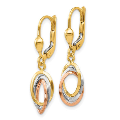 14K Tri-Color Polished Drop Dangle Earrings