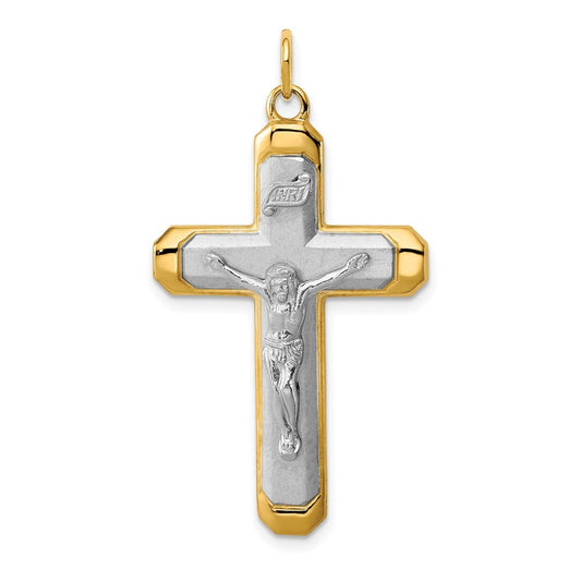 Sterling Silver Platinum-plated Satin Polished Vermeil Corpus Cross Pendant