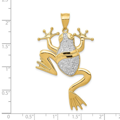 14k Yellow Gold and Rhodium Diamond-cut Frog Pendant