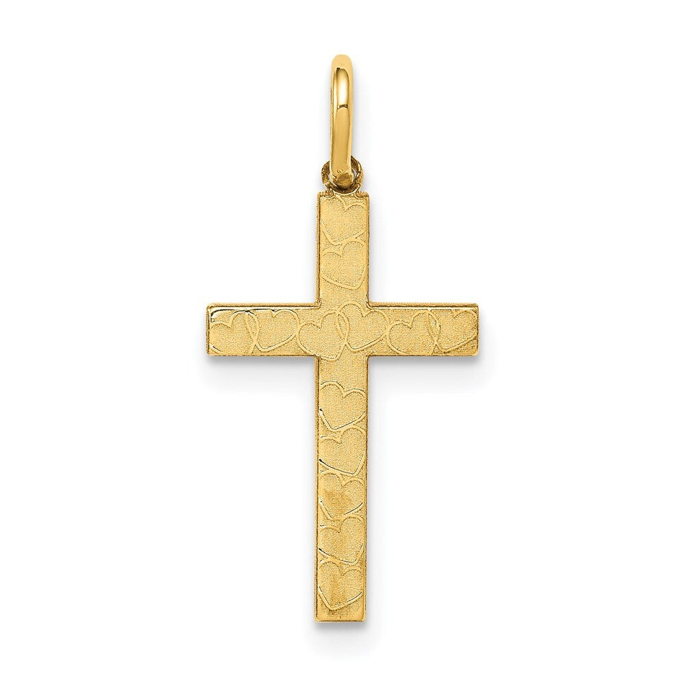 14k Yellow Gold Laser Designed Cross Charm Pendant for Women