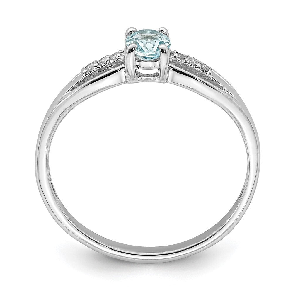 Sterling Silver Rhod-plated Diamond Aquamarine Ring Size 7