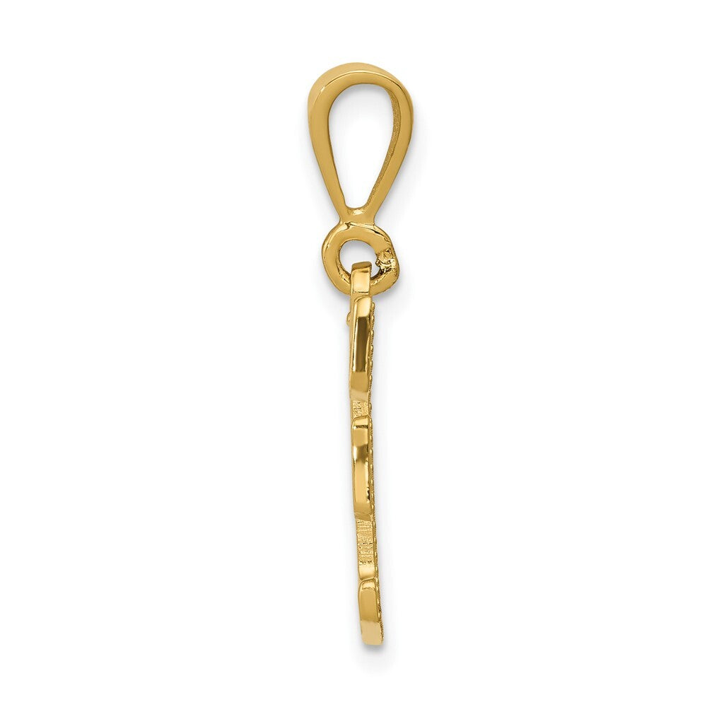 14k Yellow Gold Textured Initial F Charm Pendant for Women